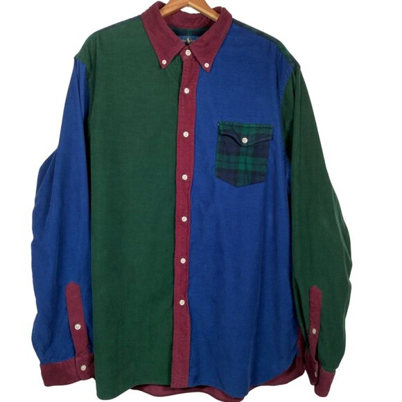 Polo Ralph Lauren Shirt Men XXL Button Down Patchwork Colorblock Corduroy Preppy - Picture 1 of 16